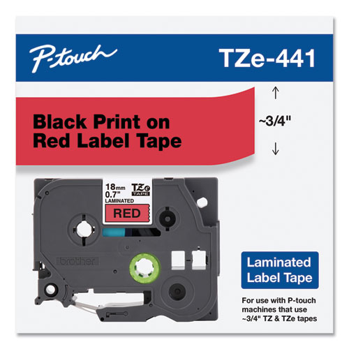 TZe Standard Adhesive Laminated Labeling Tape, 0.7" x 26.2 ft, Black on Red