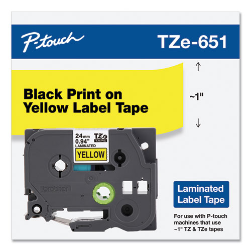 Image of Brother P-Touch® Tze Standard Adhesive Laminated Labeling Tape, 0.94" X 26.2 Ft, Black On Yellow