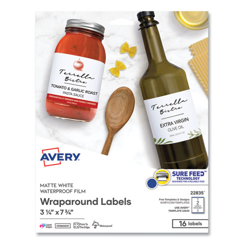 Durable Water-Resistant Wraparound Labels w/ Sure Feed, 3 1/4 x 7 3/4, 16/PK