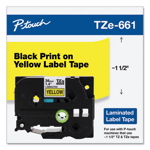Image of Brother P-Touch® Tze Standard Adhesive Laminated Labeling Tape, 1.4" X 26.2 Ft, Black On Yellow