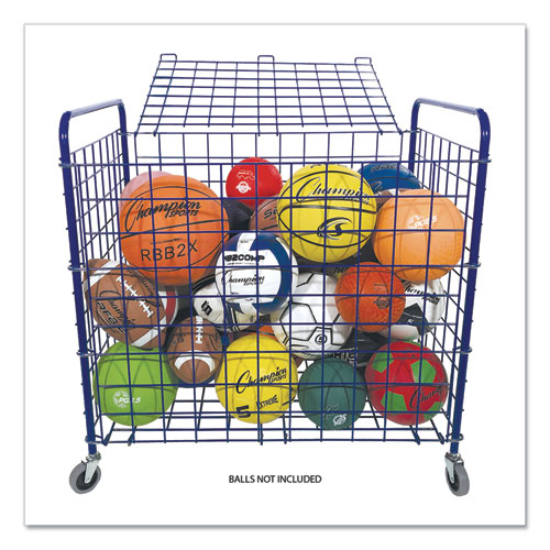 Image of Champion Sports Lockable Ball Storage Cart, Fits Approximately 24 Balls, Metal, 37" X 22" X 20", Blue