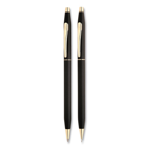 Image of Classic Century Ballpoint Pen and Pencil Set, 0.7 mm Black Pen, 0.7 mm HB Pencil, Black/Gold Barrels
