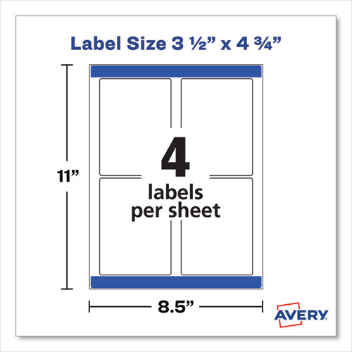 Image of Avery® Removable Print-To-The-Edge White Labels W/ Sure Feed, 3.5 X 4.75, 32/Pack