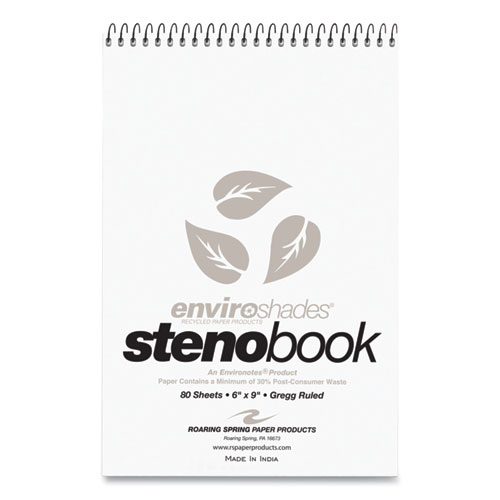 Enviroshades Steno Notepad, Gregg Rule, White Cover, 80 Gray 6 x 9 Sheets, 4/Pack