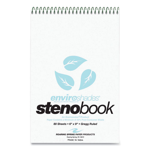 Roaring Spring® Enviroshades Steno Notepad, Gregg Rule, White Cover, 80 Blue 6 X 9 Sheets, 4/Pack