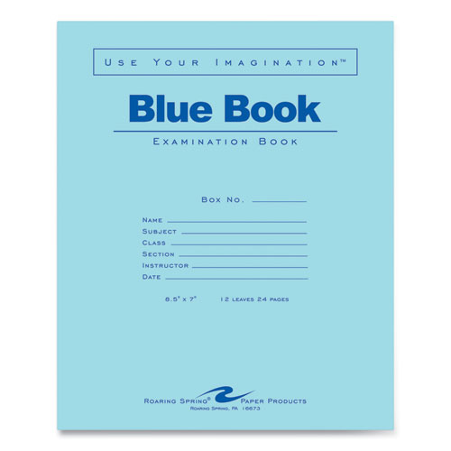 Examination Blue Book, Wide/Legal Rule, Blue Cover, (12) 8.5 x 7 Sheets