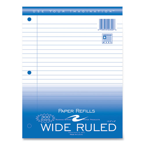 Roaring Spring® Notebook Filler Paper, 3-Hole, 8 x 10.5, Wide/Legal Rule, 300/Pack
