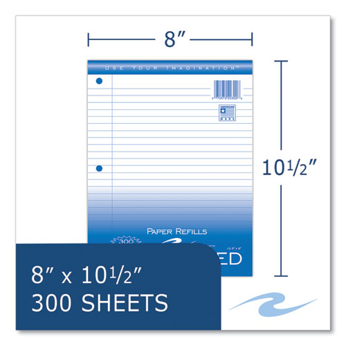 Image of Notebook Filler Paper, 3-Hole, 8 x 10.5, Wide/Legal Rule, 300/Pack