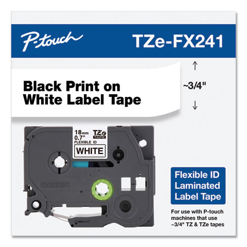 TZe Flexible Tape Cartridge for P-Touch Labelers, 0.7" x 26.2 ft, Black on White