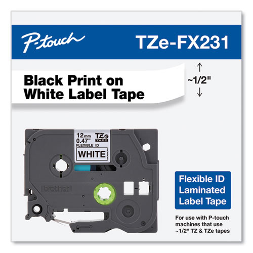 Image of Brother P-Touch® Flexible Id Tape, 0.47" X 26.2 Ft, Black On White