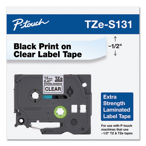 Image of Brother P-Touch® Tze Extra-Strength Adhesive Laminated Labeling Tape, 0.47" X 26.2 Ft, Black On Clear