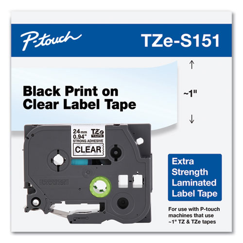 Image of Brother P-Touch® Tze Extra-Strength Adhesive Laminated Labeling Tape, 0.94" X 26.2 Ft, Black On Clear