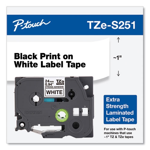 Image of Brother P-Touch® Tze Extra-Strength Adhesive Laminated Labeling Tape, 0.94" X 26.2 Ft, Black On White