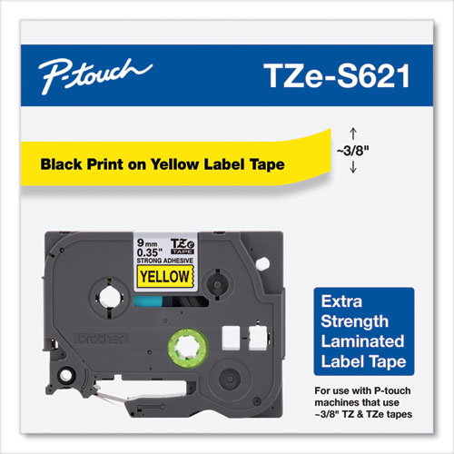 Image of Brother P-Touch® Tze Extra-Strength Adhesive Laminated Labeling Tape, 0.35" X 26.2 Ft, Black On Yellow