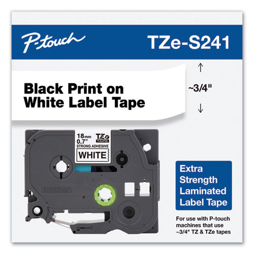 Image of Brother P-Touch® Tze Extra-Strength Adhesive Laminated Labeling Tape, 0.7" X 26.2 Ft, Black On White