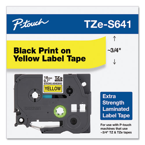 Image of Brother P-Touch® Tze Extra-Strength Adhesive Laminated Labeling Tape, 0.7" X 26.2 Ft, Black On Yellow