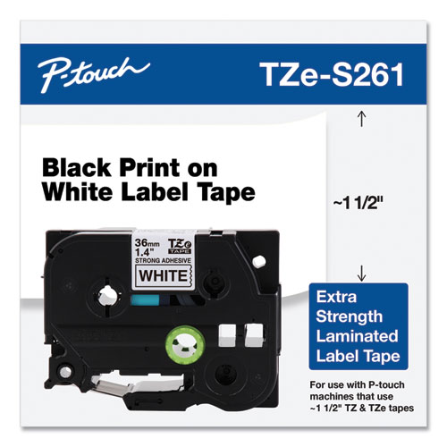 Image of Brother P-Touch® Tz Extra-Strength Adhesive Laminated Labeling Tape, 1.4" X 26.2 Ft, Black On White