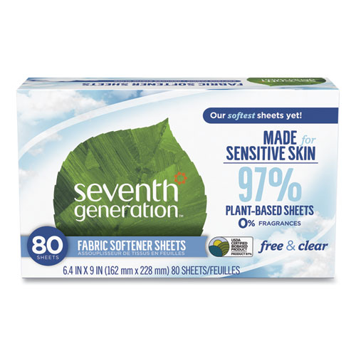 Seventh Generation® Natural Fabric Softener Sheets, Unscented, 80 Sheets/Box