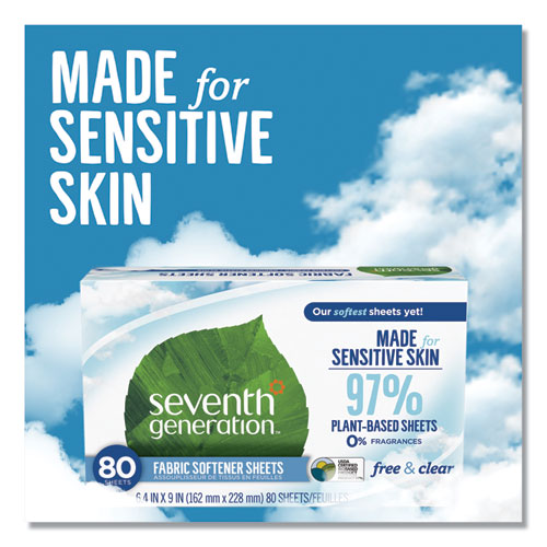 Image of Seventh Generation® Natural Fabric Softener Sheets, Unscented, 80 Sheets/Box, 4/Carton