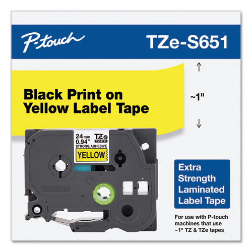 Image of Brother P-Touch® Tze Extra-Strength Adhesive Laminated Labeling Tape, 0.94" X 26.2 Ft, Black On Yellow