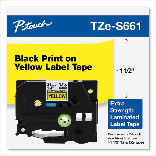 Image of Brother P-Touch® Tz Extra-Strength Adhesive Laminated Labeling Tape, 1.4" X 26.2 Ft, Black On Yellow