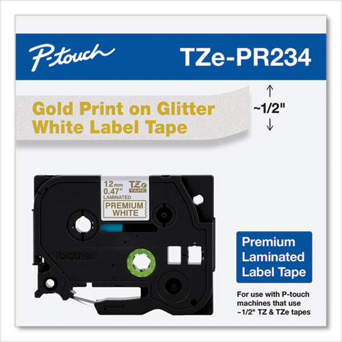 Image of Brother Tze Premium Laminated Tape, 0.94" X 26.2 Ft, Gold On White