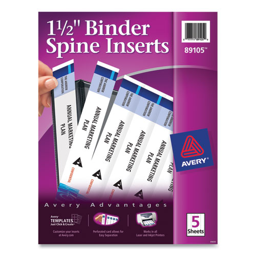 Binder Spine Inserts, 1.5" Spine Width, 5 Inserts/Sheet, 5 Sheets/Pack