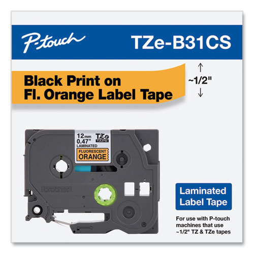 TZe Laminated Removable Label Tapes, 0.47" x 26.2 ft, Black on Orange