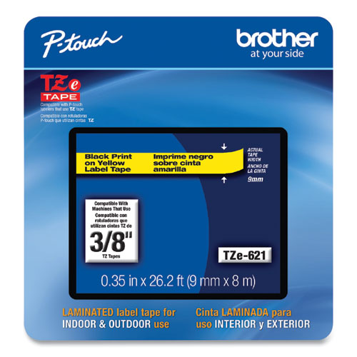 Image of Brother P-Touch® Tze Laminated Removable Label Tapes, 0.35" X 26.2 Ft, Black On Yellow