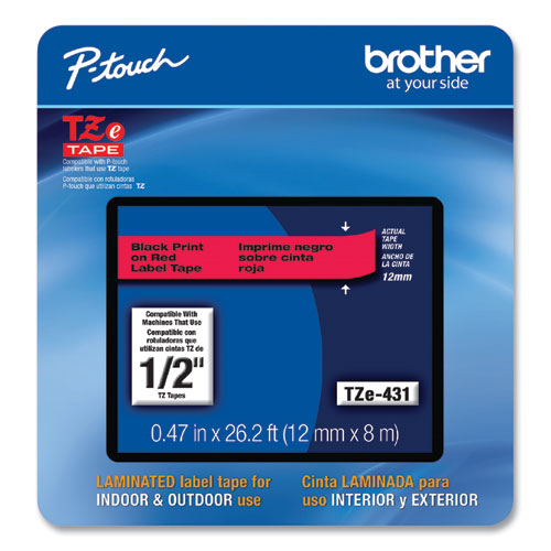 Image of Brother P-Touch® Tze Laminated Removable Label Tapes, 0.47" X 26.2 Ft, Black On Red