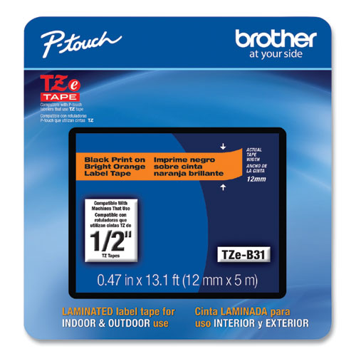 Image of Brother P-Touch® Tze Laminated Removable Label Tapes, 0.47" X 26.2 Ft, Black On Orange