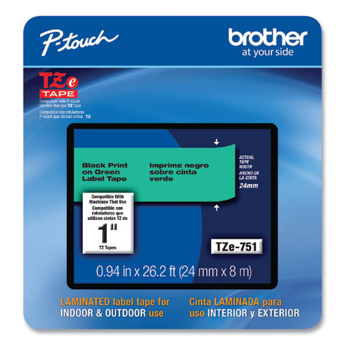 Image of Brother P-Touch® Tze Laminated Removable Label Tapes, 0.94" X 26.2 Ft, Black On Green