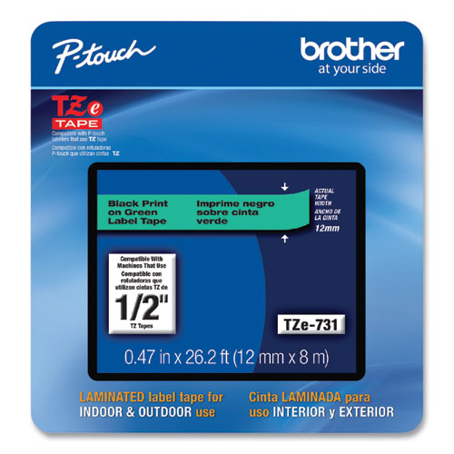 Image of Brother P-Touch® Tze Laminated Removable Label Tapes, 0.47" X 26.2 Ft, Black On Green
