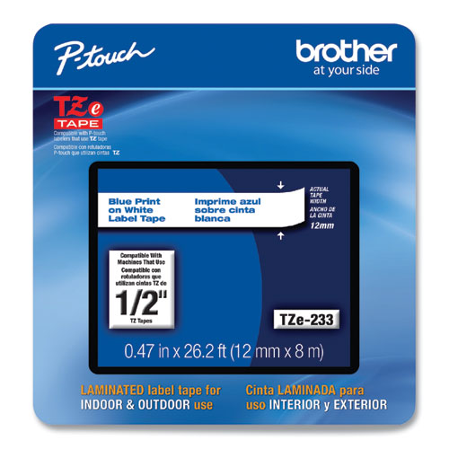 Brother P-Touch® TZe Laminated Removable Label Tapes, 0.47 x 26.2 ft, Blue  on White