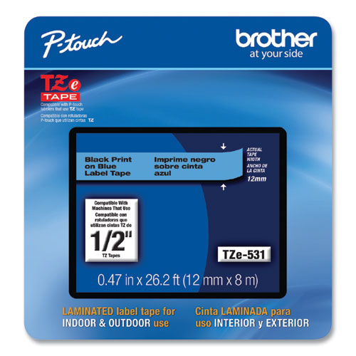 Brother P-Touch® Tze Laminated Removable Label Tapes, 0.47" X 26.2 Ft, Black On Blue