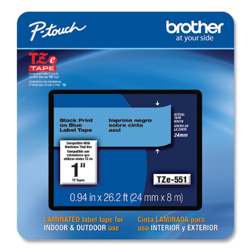 Brother P-Touch® Tze Laminated Removable Label Tapes, 0.94" X 26.2 Ft, Black On Blue