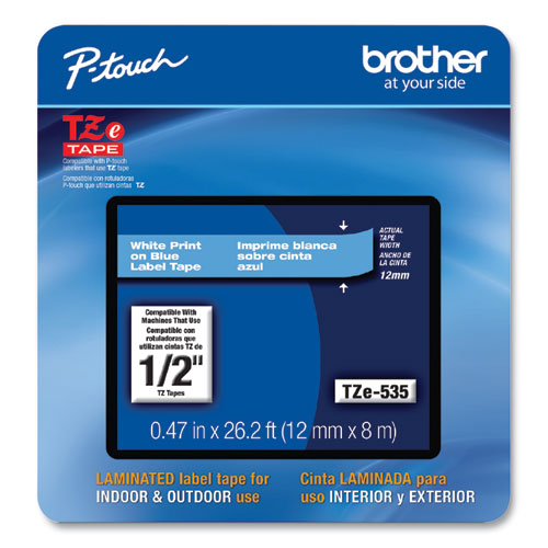 Image of Brother P-Touch® Tze Laminated Removable Label Tapes, 0.47" X 26.2 Ft, White On Blue