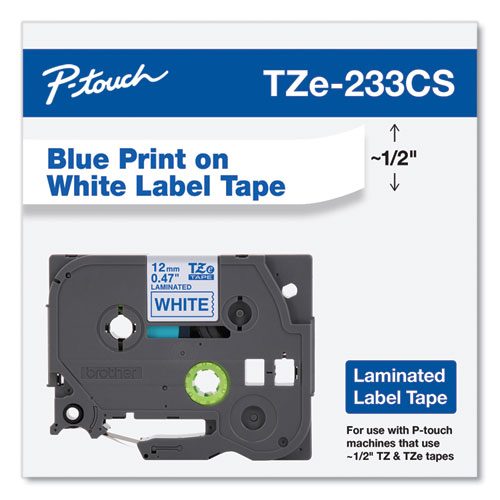 TZe Laminated Removable Label Tapes, 0.47" x 26.2 ft, Blue on White