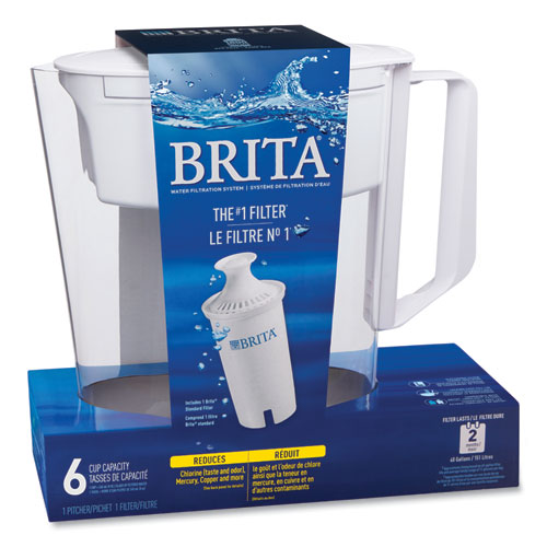 Classic Water Filter Pitcher, 40 oz, 5 Cups, Clear, 2/Carton