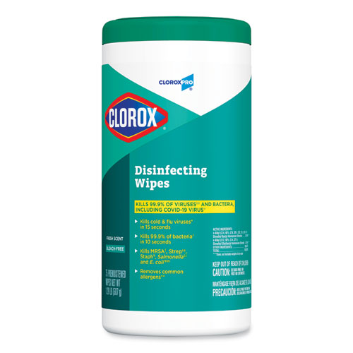 Clorox® Disinfecting Wipes, 7 x 8, Fresh Scent, 75/Canister, 6/Carton