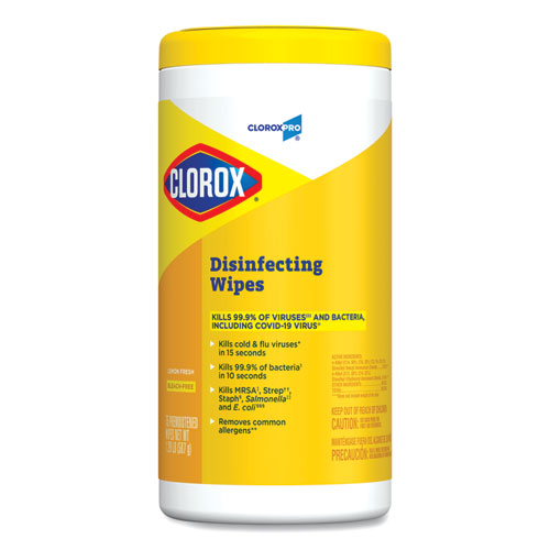 Image of Clorox® Disinfecting Wipes, 1-Ply, 7 X 8, Lemon Fresh, White, 75/Canister