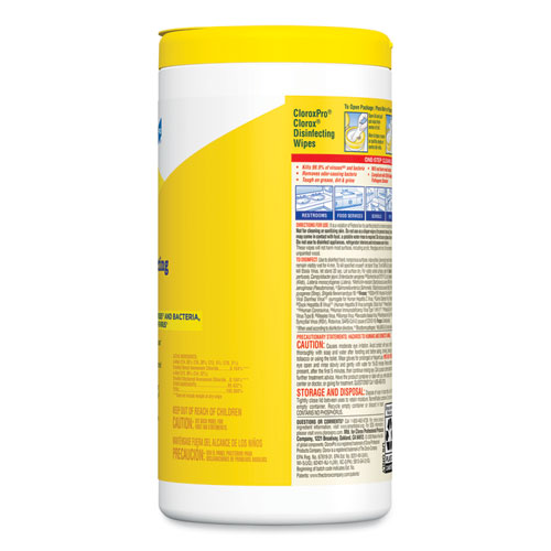 Image of Clorox® Disinfecting Wipes, 1-Ply, 7 X 8, Lemon Fresh, White, 75/Canister, 6/Carton