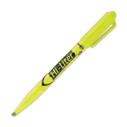 Image of HI-LITER Pen-Style Highlighters, Fluorescent Yellow Ink, Chisel Tip, Yellow/Black Barrel, Dozen