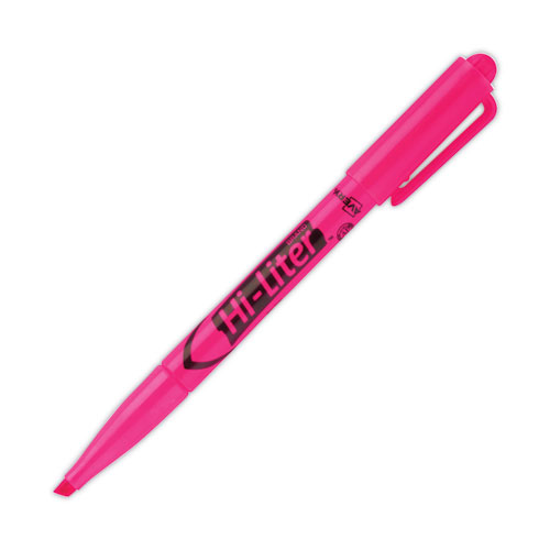 Image of HI-LITER Pen-Style Highlighters, Fluorescent Pink Ink, Chisel Tip, Pink/Black Barrel, Dozen