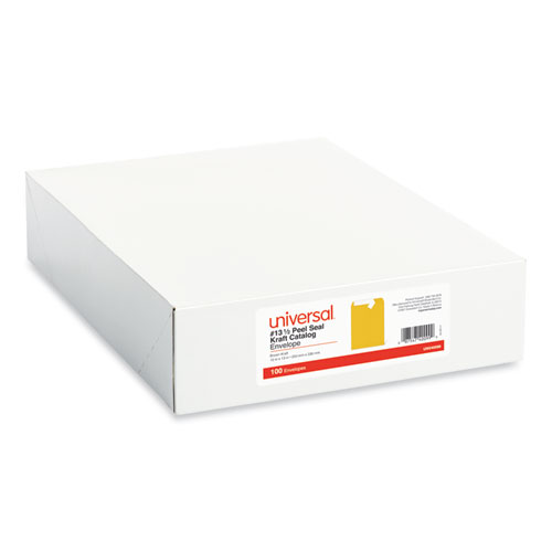 Image of Universal® Peel Seal Strip Catalog Envelope, #13 1/2, Square Flap, Self-Adhesive Closure, 10 X 13, Natural Kraft, 100/Box