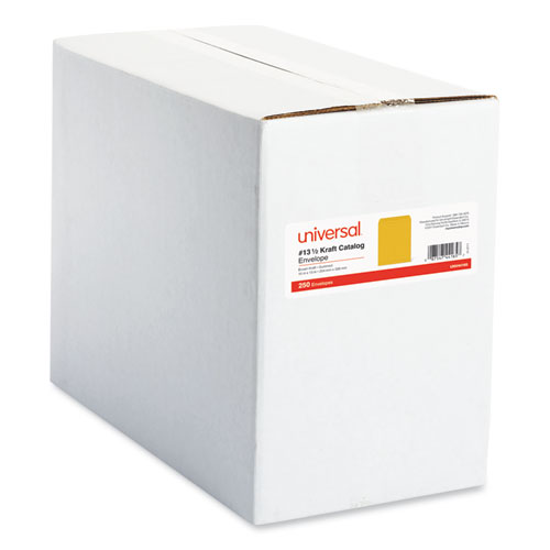Image of Universal® Catalog Envelope, 28 Lb Bond Weight Kraft, #13 1/2, Square Flap, Gummed Closure, 10 X 13, Brown Kraft, 250/Box