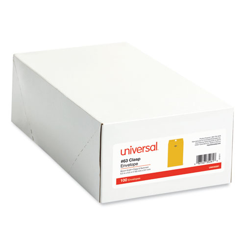 Image of Universal® Kraft Clasp Envelope, #63, Square Flap, Clasp/Gummed Closure, 6.5 X 9.5, Brown Kraft, 100/Box