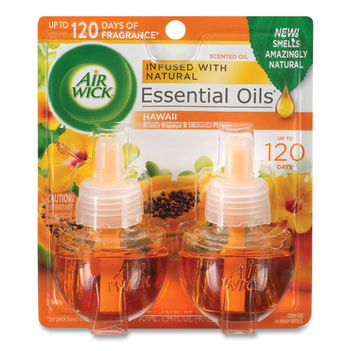 Air Wick® Scented Oil Twin Refill, Hawai'I Exotic Papaya/Hibiscus Flower, 0.67 Oz, 6/Carton