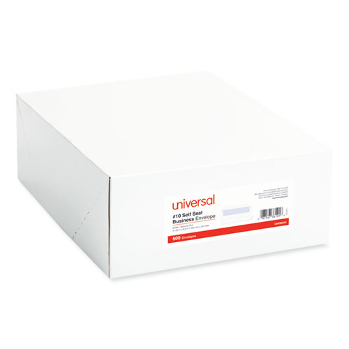Image of Universal® Self-Seal Security Tint Business Envelope, #10, Square Flap, Self-Adhesive Closure, 4.13 X 9.5, White, 500/Box