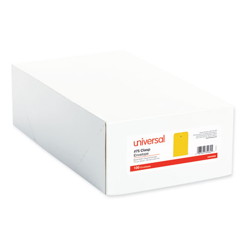 Image of Universal® Kraft Clasp Envelope, #75, Square Flap, Clasp/Gummed Closure, 7.5 X 10.5, Brown Kraft, 100/Box